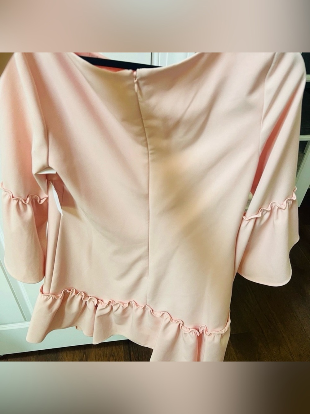πππNWT Eliza J sz8 Elegant Bright Blush Peach Pink Fluted Sleeve Ruffles Dress - Picture 7 of 8